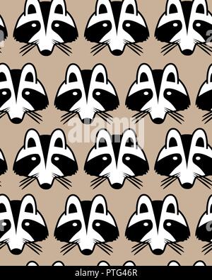 Seamless background with raccoon muzzles. Cute cartoon raccon faces background. Vector illustration Stock Vector