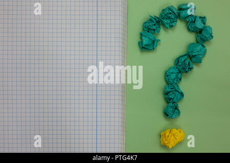 Design business concept Empty copy text for Web banners promotional material mock up template. Notebook paper crumpled papers forming question mark gr Stock Photo