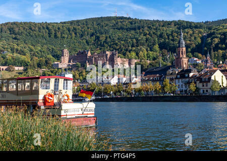 The Old Bridge over the river Neckar, in front of the old town of Heidelberg, Heidelberg Castle, Germany, Stock Photo