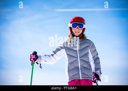 Little girl learning to ski Stock Photo