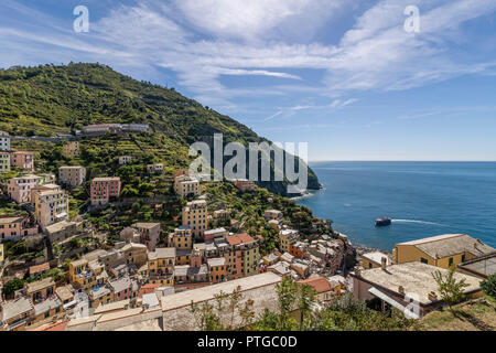 Beautiful aerial view of Riomaggiore from the castle, Cinque Terre Park, Liguria, Italy Stock Photo