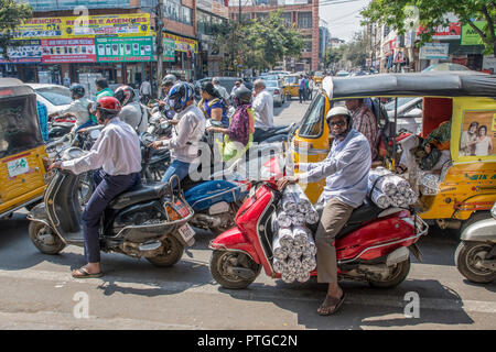 Constipated traffic in the city centre. Photographed in Ahmedabad, Gujarat, India Stock Photo