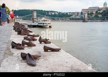 The Shoes on the Danube Bank is a memorial in Budapest, Hungary Stock Photo