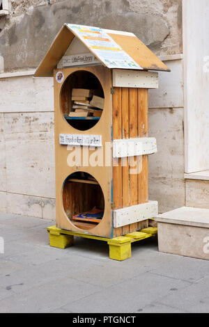 Little Free Library, Via Simon, Alghero, Sardinia, Italy. International book sharing project, book exchange free book exchange Stock Photo