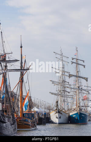 Kampen, The Netherlands - March 30, 2018: Sailing ships at the quay during Sail Kampen Stock Photo