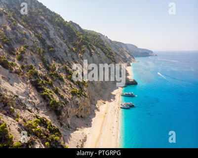 Tourist ship on the Egremni beach, Lefkada, Greece. Stock Photo