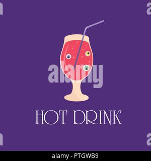Set of Halloween cocktail icons, spooky drinks with eyeballs, spider, worms, bubbles and other creepy symbols. Elements, objects for holiday card, hol Stock Vector
