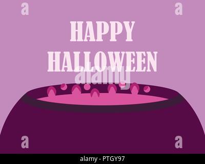 Happy Halloween witches cauldron. Magic potion boils in the cauldron. Holiday greeting card. Vector illustration Stock Vector
