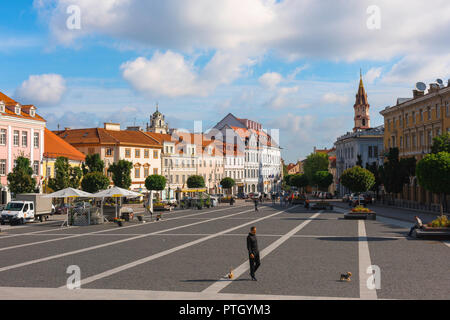 Town Hall Square Vilnius, view of Town Hall Square (Rotuses aikste) in the centre of Vilnius Old Town, Lithuania. Stock Photo
