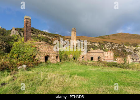 Ruins of Porth Wen Brickworks showing kilns and chimneys Porth Wen Bay north coast of Anglesey North Wales UK October 1874 Stock Photo