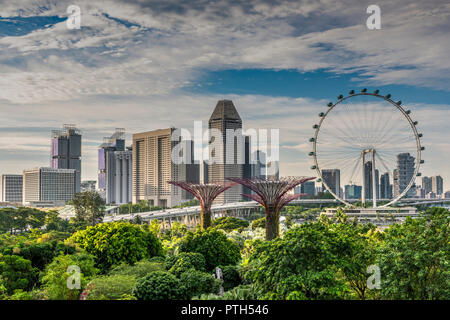 Singapore Flyer ferris wheel and city skyline behind, Singapore