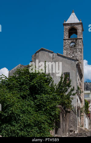 Mostar: the Clock Tower (Sahat Kula), important example of the proliﬁc Ottoman period, dated 1630, bombed and damaged in the Bosnian War (1992-1995) Stock Photo