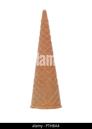 Empty sugar wafer ice cream cone, cornet isolated on white background. Stock Photo
