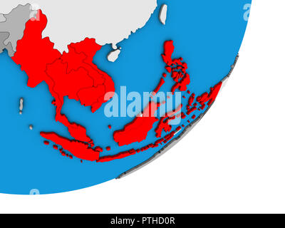 ASEAN memeber states on blue political 3D globe. 3D illustration. Stock Photo