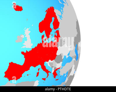 Schengen Area members on simple political globe. 3D illustration. Stock Photo