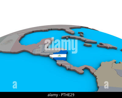 Nicaragua with embedded national flag on political 3D globe. 3D illustration. Stock Photo