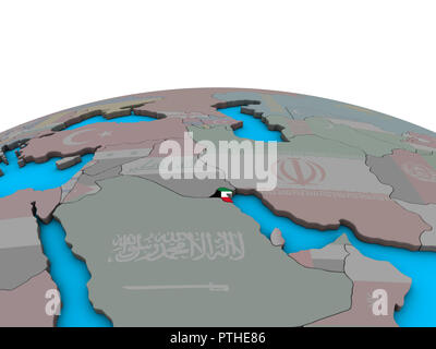 Kuwait with embedded national flag on globe. 3D illustration Stock ...