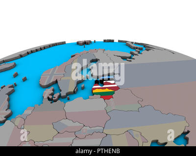 Baltic States with embedded national flags on political 3D globe. 3D illustration. Stock Photo