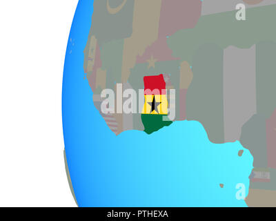 Ghana With Embedded National Flag On Blue Political 3d Globe. 3d 