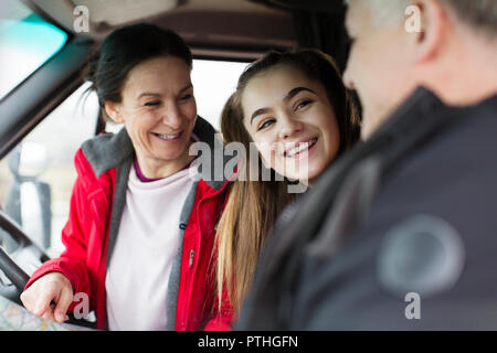 Family inside motor home Stock Photo