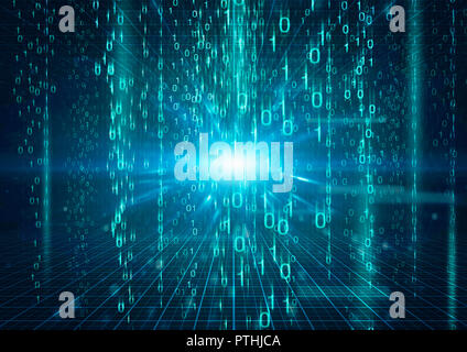 Digital generated image of light shining behind binary code Stock Photo