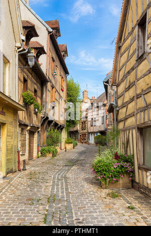 Alley with half-timbered houses at the historic old town of Troyes, Champagne-Ardenne, France Stock Photo
