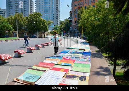 second hand books for sale on a bridge in central tirana albania Stock Photo