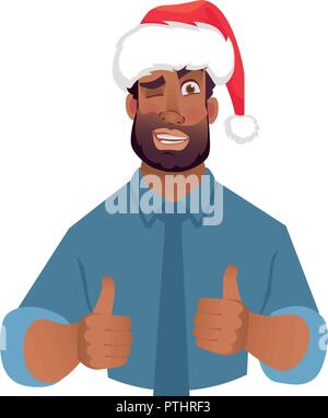 African man in hat showing thumbs up. Vector illustration Stock Vector