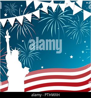 4TH of July Celebration Background Design with USA flag and Freedom Memorial. American Independence Day Square Banner. Vector illustration Stock Vector