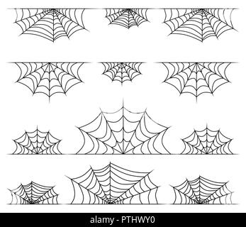 spiderweb frame, border, divider isolated on white background Stock Vector