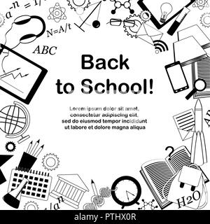 Back to school frame, hand-drawn doodles background. Vector illustration. Place for text Stock Vector