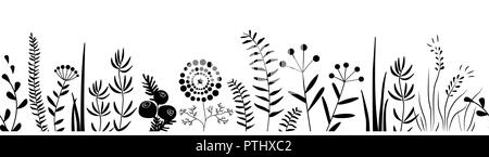 Grass silhouette seamless background. Vector pattern for eco, nature design. Black and white Stock Vector