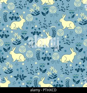 Seamless pattern with bunny and forest. Childish texture. Great for fabric, textile Vector Illustration Stock Vector