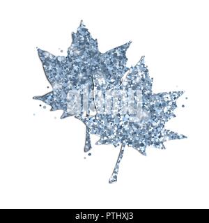 Cute glitter maple leaves in silver and blue palette on white background. Vector illustration. Isolated vector illustration for your card, sale banner Stock Vector