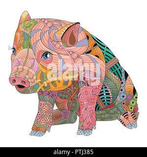 Zentangle stylized pig. Hand drawn decorative vector illustration Stock Vector