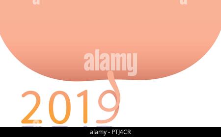 Vector illustration poster, Happy New Year 2019 funny card design with giant pig Stock Vector