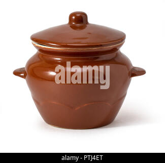 Brown pot ceramic on white background.With clipping path Stock Photo