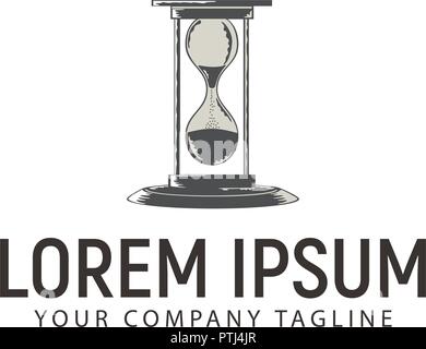 hourglass hand drawn logo design concept template Stock Vector