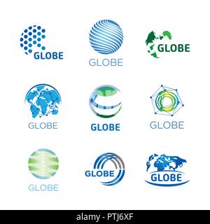Set of vector logos globe, global and earth Stock Vector