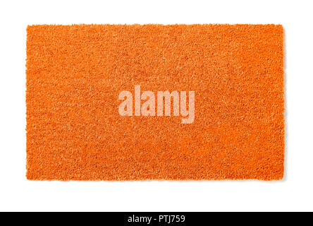 Blank Orange Welcome Mat Isolated on White Background Ready For Your Own Text. Stock Photo