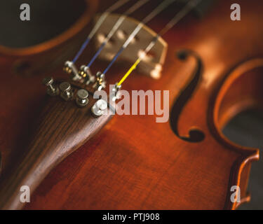 Close up on a violin and a bow Stock Photo