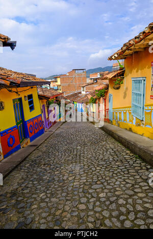 Colourful Streets of GUATAPE - COLOMBIA in Vertical compostion Stock Photo