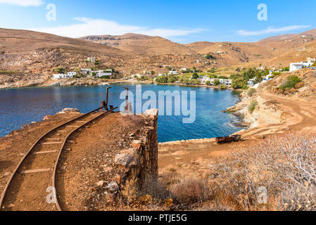 The area of Megalo Livadi and remains of mines. Serifos island, Greece Stock Photo
