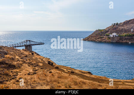 The area of Megalo Livadi and remains of mine bridge. Serifos island, Greece Stock Photo