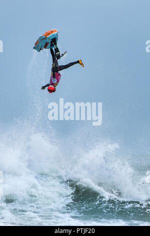 Freeride World Jetski Championship at Fistral beach in Newquay in Cornwall. Stock Photo