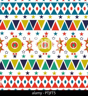 Retro christmas season seamless pattern in folk style with colorful geometric shapes and star decoration background. EPS10 vector. Stock Vector