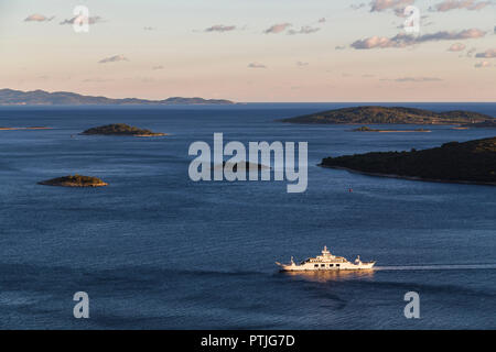 Carr fery returns to Orebic from Korcula Island. Stock Photo