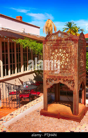 Vintage ironwork outside the Cafe A la C'Art in the Museum of Art Courtyard, Tucson, AZ Stock Photo