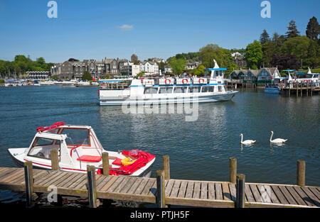 Pleasure boats at Bowness on Windermere in summer. Stock Photo