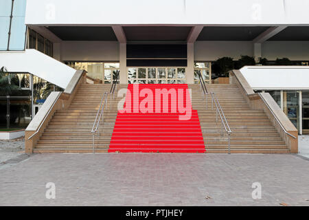 Famous red carpet stairway at festival hall in Cannes Stock Photo